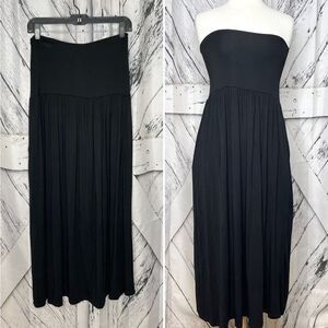 SIMLU Black Soft Knit Maxi Skirt Pockets S